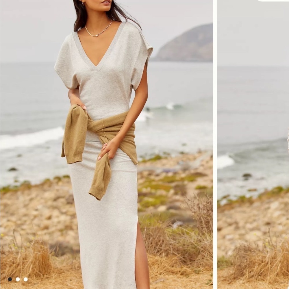 DAILY PRACTICE by Anthropologie V-Neck Midi Dress In Gray Size Small